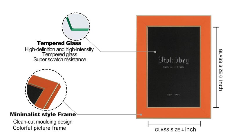 VIOLABBEY 4x6 Picture Frames Set of 4, Colorful Photo Frame of Modern Style, High Definition Tempered Real Glass, Wall Mounted or Tabletop Display (Blue+Light Blue+Orange+Apricot) - Image 3